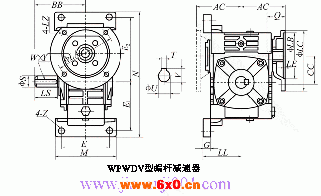 WPWDV40、WPWDV50、WPWDV60、WPWDV70、WPWDV80、WPWDV100、WPWDV120、WPWDV135、WPWDV155、WPWDV175、WPWDV200、WPWDV250、型蜗轮蜗杆减速器主要尺寸 