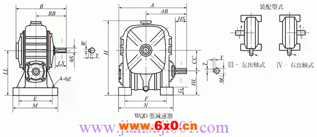 WQD型圆柱蜗杆减速器主要尺寸