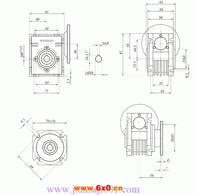 WWJ系列蜗杆减速器(WWJ030型尺寸图)