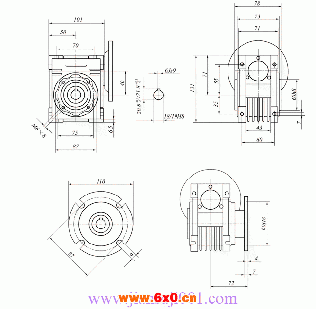 WWJ系列蜗杆减速器(WWJ040型尺寸图)