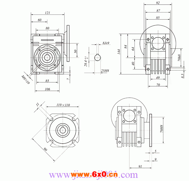 WWJ系列蜗杆减速器(WWJ050型尺寸图)