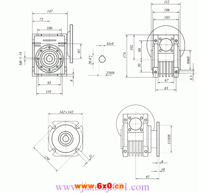 WWJ系列蜗杆减速器(WWJ063型尺寸图)