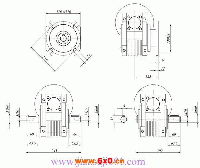 WWJ系列蜗杆减速器(WWJ075型尺寸图)