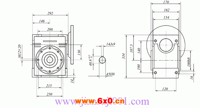 WWJ系列蜗杆减速器(WWJ130型尺寸图)