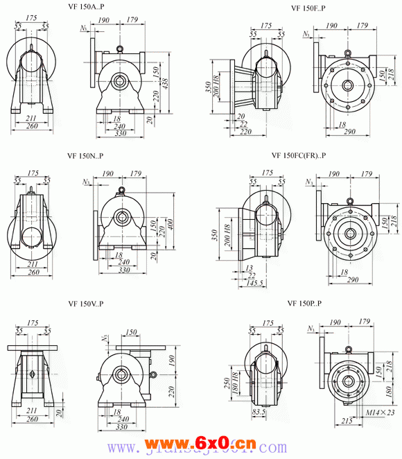 VF150..P系列蜗轮蜗杆减速机外形及安装尺寸