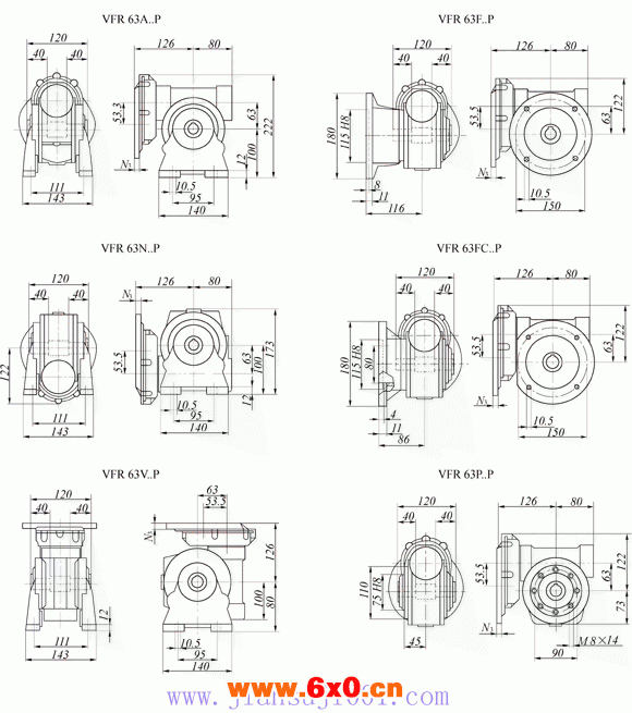 VFR63..P系列蜗轮蜗杆减速机外形及安装尺寸