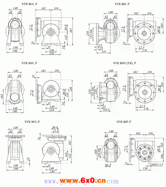 VFR86..P系列蜗轮蜗杆减速机外形及安装尺寸
