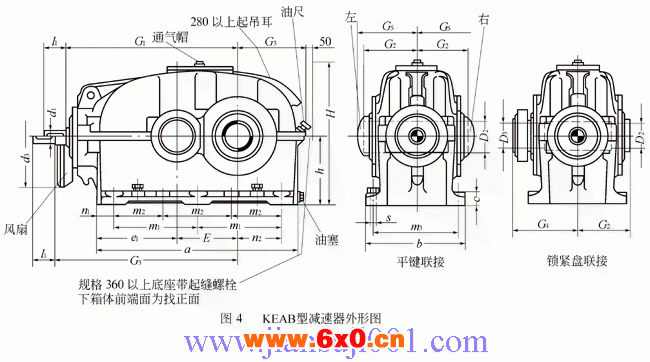KEAB型圆柱齿轮减速器的外形及安装尺寸