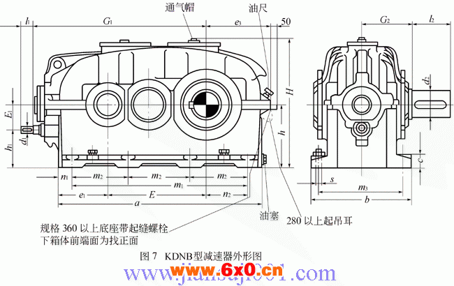 KDNB型圆柱齿轮减速器的外形及安装尺寸