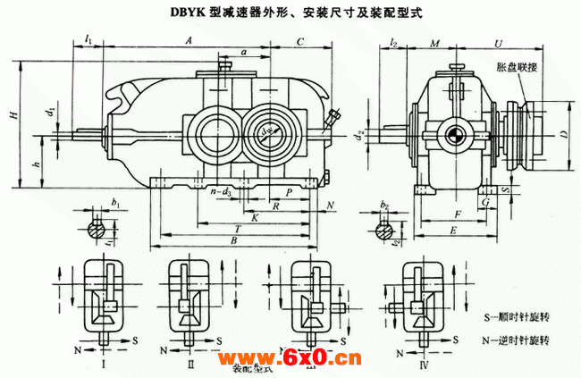 DBYK型减速器外形、安装尺寸及装配型式JB/T9002-1999