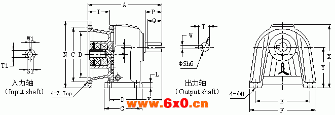 CHM型：卧式直结型齿轮减速机的外型尺寸图