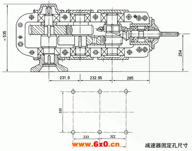 SPJ-800型矿用减速器外型结构尺寸