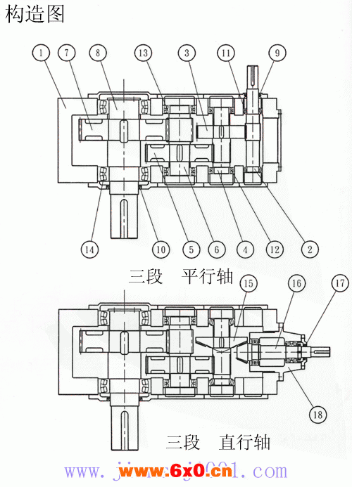 TK系列齿轮减速机三段平行直交轴构造图简介