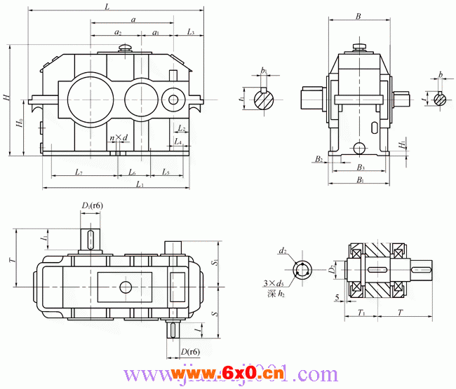 JPT型渐开线圆柱齿轮减速器型式及尺寸（JB/T10244-2001）