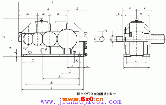QY3D型起重机用硬齿面减速器外形及安装尺寸