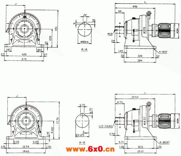 传仕600系列摆线针轮减速机双段卧式外形尺寸(THHM618/10、THHM618/13、THHM619/11、THHM619/13、THHM620/11、THHM620/13) 