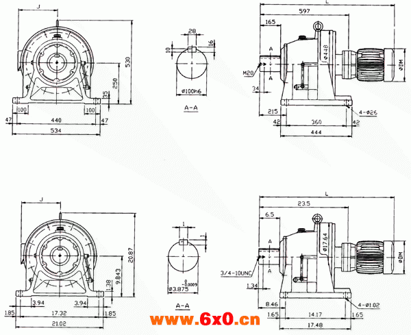 传仕600系列摆线针轮减速机双段卧式外形尺寸(THHM618/10、THHM618/13、THHM619/11、THHM619/13、THHM620/11、THHM620/13) 