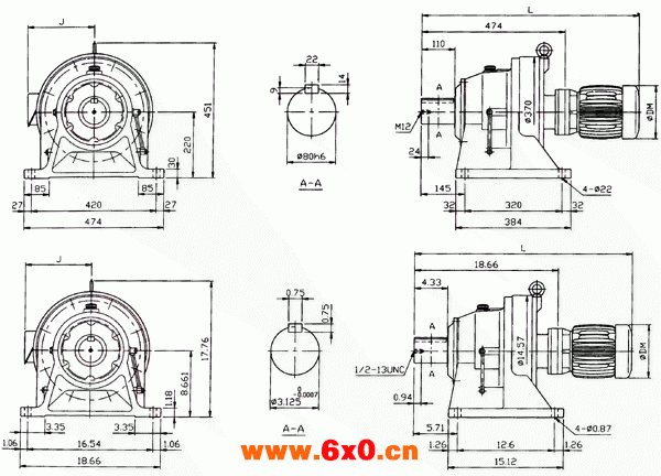 传仕600系列摆线针轮减速机双段卧式外形尺寸(THHM618/10、THHM618/13、THHM619/11、THHM619/13、THHM620/11、THHM620/13) 