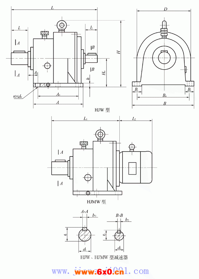 HJW、HJMW型星轮减速机外形及安装尺寸