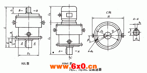 HJL、HJML型星轮减速机外形及安装尺寸