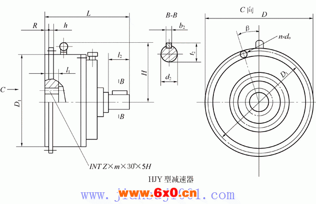 HJY型星轮减速机外形及安装尺寸