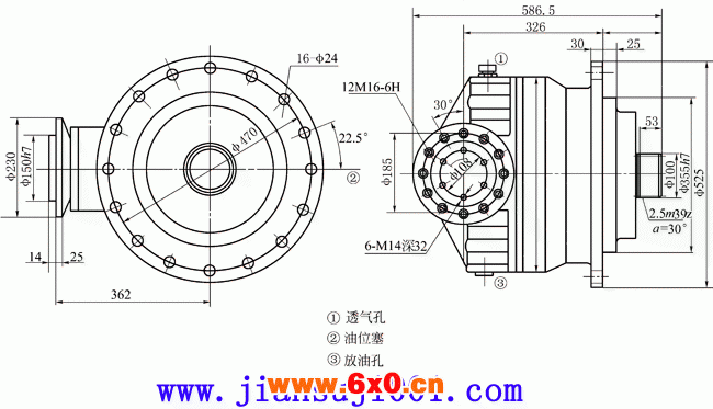 JSR30-27锥齿轮行星齿轮减速器型式与尺寸