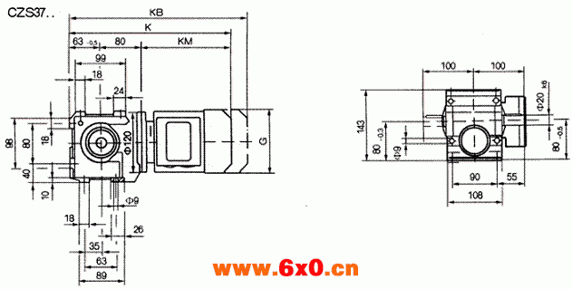 CZS37..型斜齿轮蜗杆减速机的安装尺寸