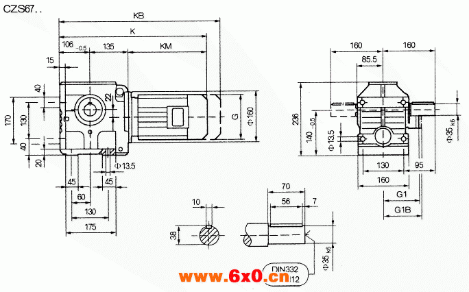 CZS67..型斜齿轮蜗杆减速机的安装尺寸