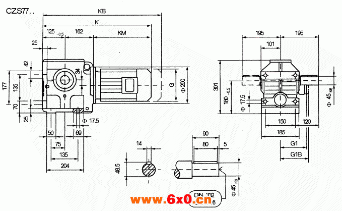 CZS77..型斜齿轮蜗杆减速机的安装尺寸