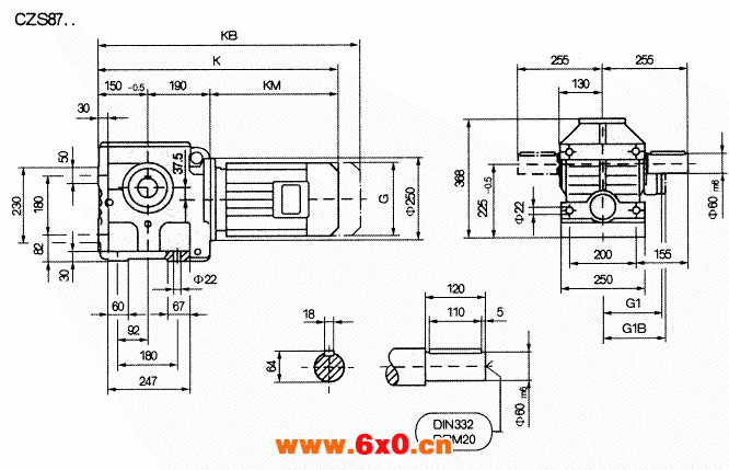 CZS87..型斜齿轮蜗杆减速机的安装尺寸