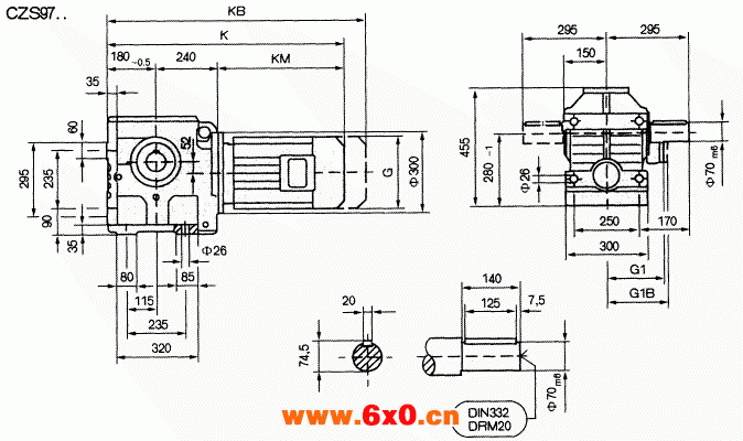 CZS97..型斜齿轮蜗杆减速机的安装尺寸