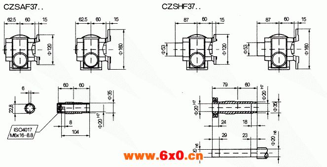 CZSF37..型斜齿轮蜗杆减速机的安装尺寸