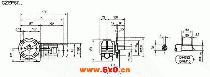 CZSF57..型斜齿轮蜗杆减速机的安装尺寸