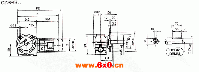 CZSF67..型斜齿轮蜗杆减速机的安装尺寸