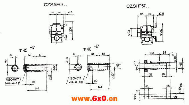 CZSF67..型斜齿轮蜗杆减速机的安装尺寸