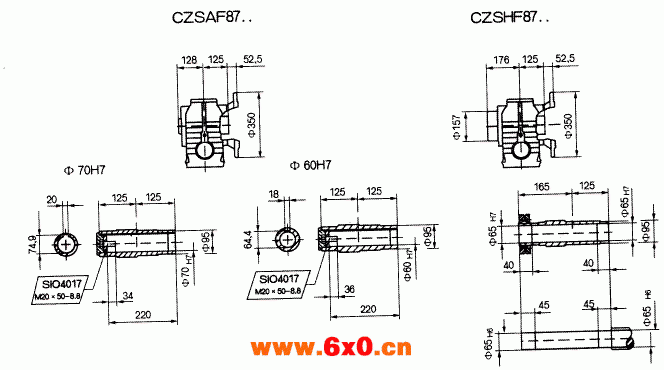 CZSF87..型斜齿轮蜗杆减速机的安装尺寸