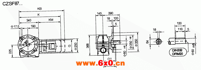 CZSF87..型斜齿轮蜗杆减速机的安装尺寸