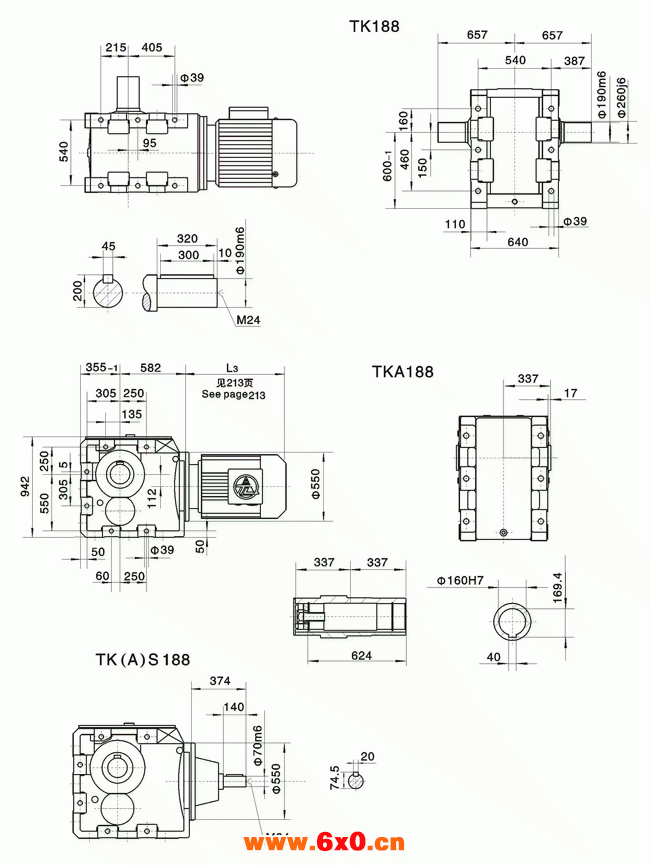 TKF、TKAF系列螺旋伞齿轮减速机外形安装尺寸
