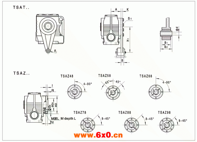 TSAT、TSAZ系列蜗轮蜗杆减速机外形安装尺寸