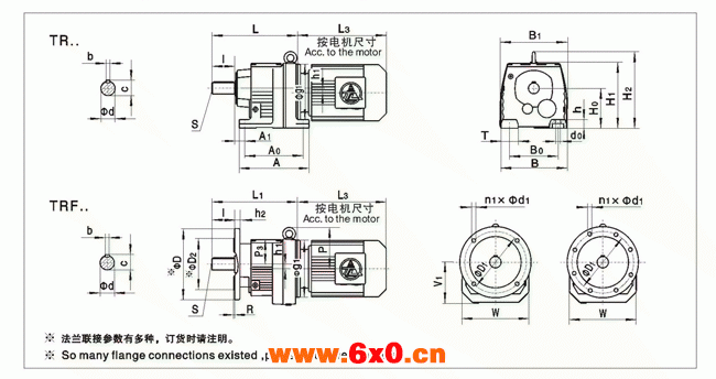 TR、TRF系列斜齿轮硬齿面减速机的安装尺寸