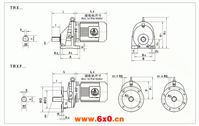 TRX..S38……系列斜齿轮硬齿面减速机的安装尺寸