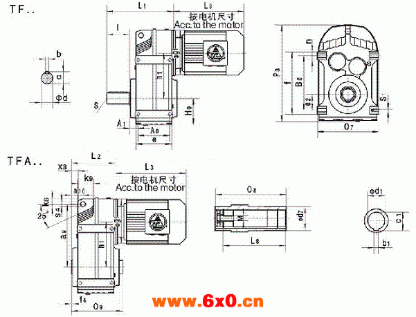 TF、TFA系列平行轴斜齿轮减速机的安装尺寸