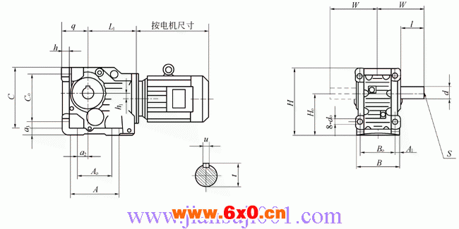 B37、B47、B67、B77、B87、B97、B107、B127、B157、系列斜齿轮伞齿轮减速电机安装结构尺寸