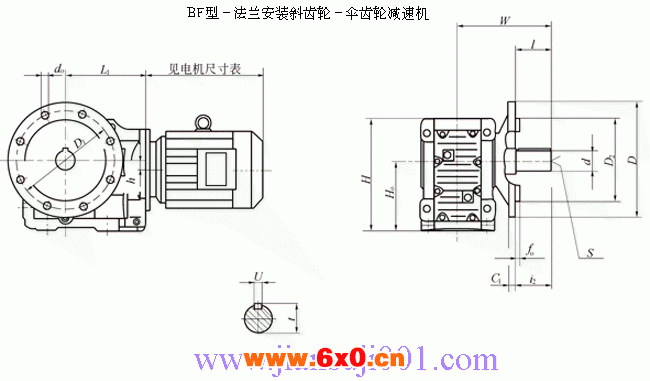 BF127、BF157、系列斜齿轮伞齿轮减速电机安装结构尺寸