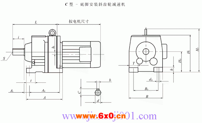 C17……底脚安装斜齿轮减速机安装尺寸