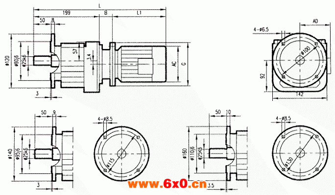 GRF27系列斜齿轮减速电机安装结构尺寸