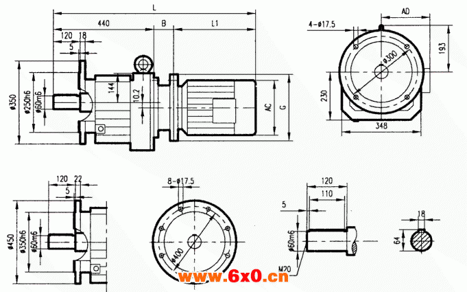 GRF97系列斜齿轮减速电机安装结构尺寸