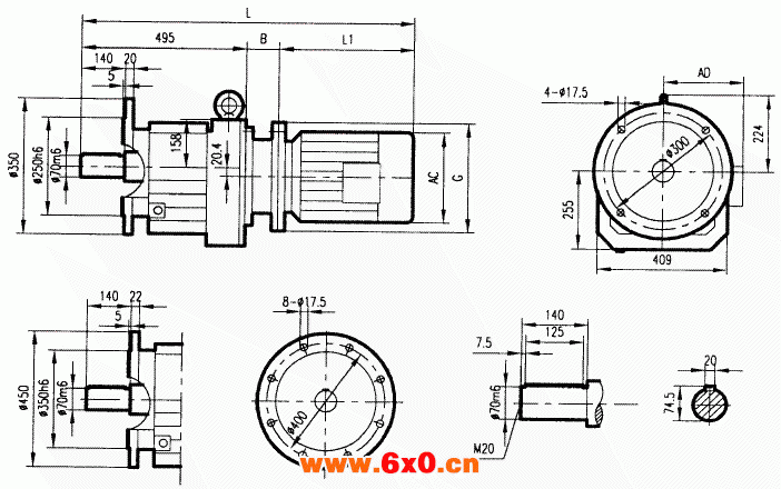 GRF107系列斜齿轮减速电机安装结构尺寸