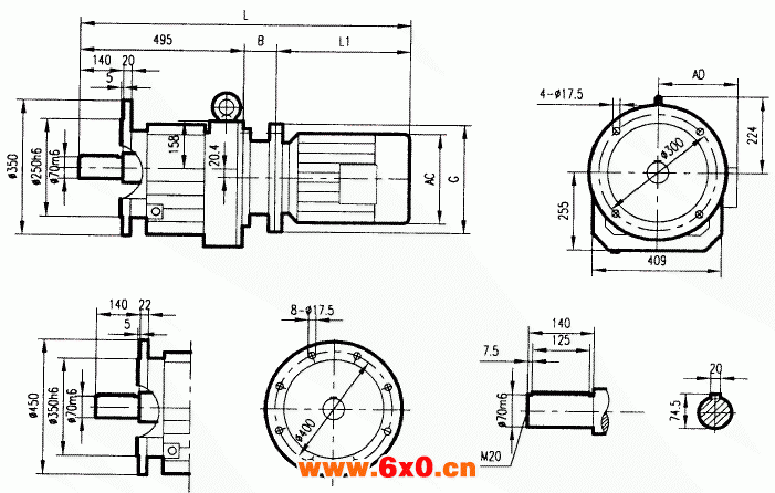 GRF137系列斜齿轮减速电机安装结构尺寸