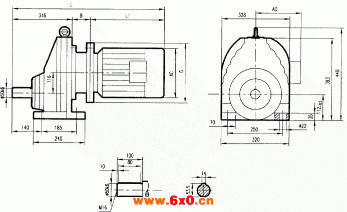 GRX97系列斜齿轮减速电机安装结构尺寸